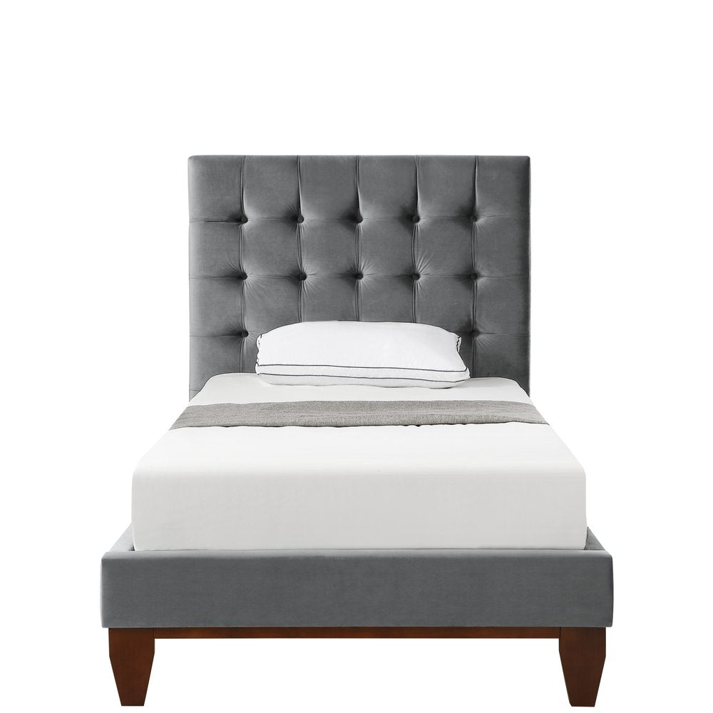 Gray Solid Wood King Tufted Upholstered Velvet Bed — view 21