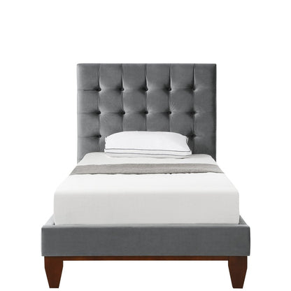Gray Solid Wood King Tufted Upholstered Velvet Bed HomeRoots