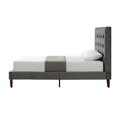Gray Solid Wood King Tufted Upholstered Velvet Bed HomeRoots