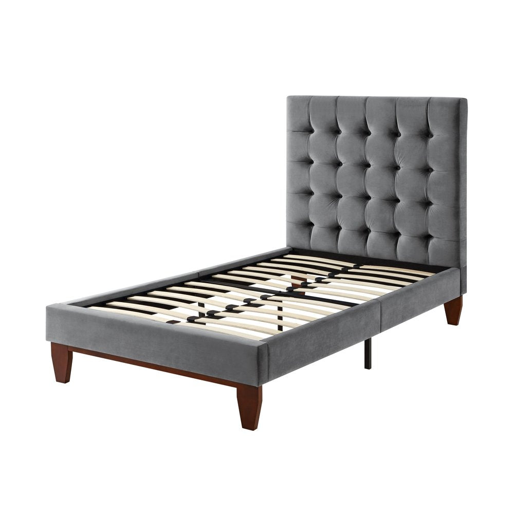 Gray Solid Wood King Tufted Upholstered Velvet Bed — view 24