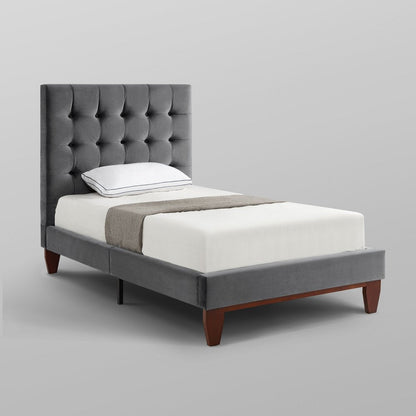Gray Solid Wood King Tufted Upholstered Velvet Bed HomeRoots
