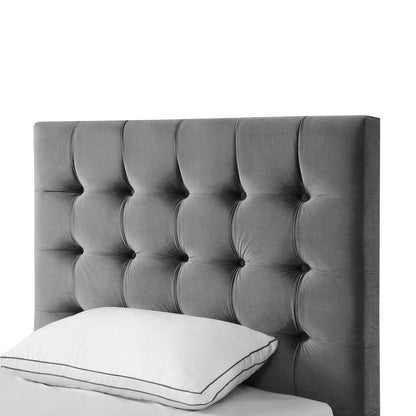 Gray Solid Wood King Tufted Upholstered Velvet Bed HomeRoots