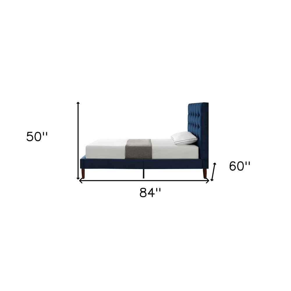 Navy Blue Solid Wood King Tufted Upholstered Velvet Bed HomeRoots