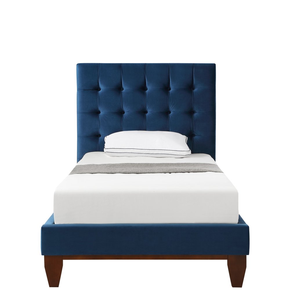 Navy Blue Solid Wood King Tufted Upholstered Velvet Bed — view 23
