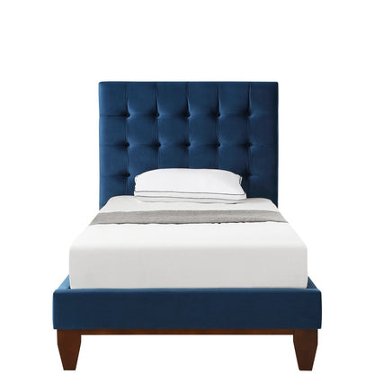 Navy Blue Solid Wood King Tufted Upholstered Velvet Bed HomeRoots