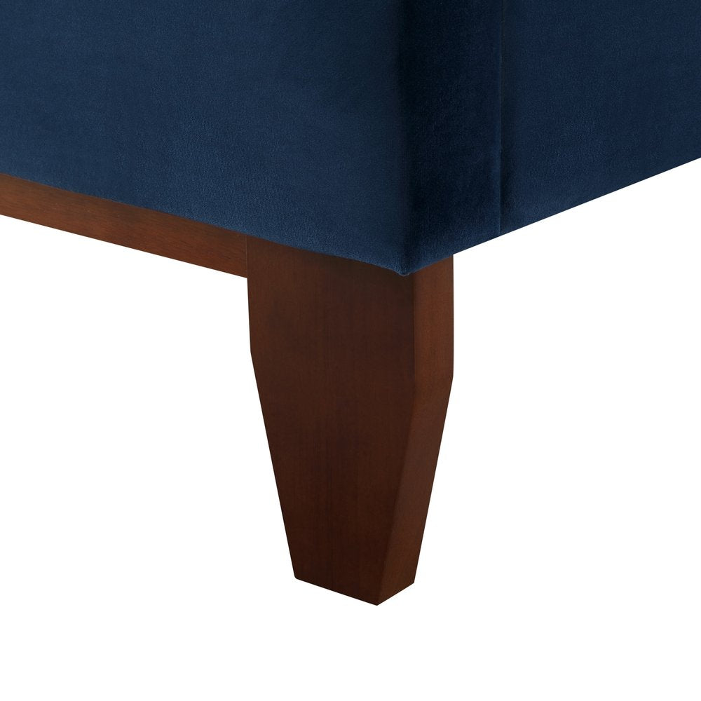 Navy Blue Solid Wood King Tufted Upholstered Velvet Bed — view 28