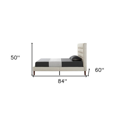 Beige Solid Wood Full Tufted Upholstered Linen Bed HomeRoots