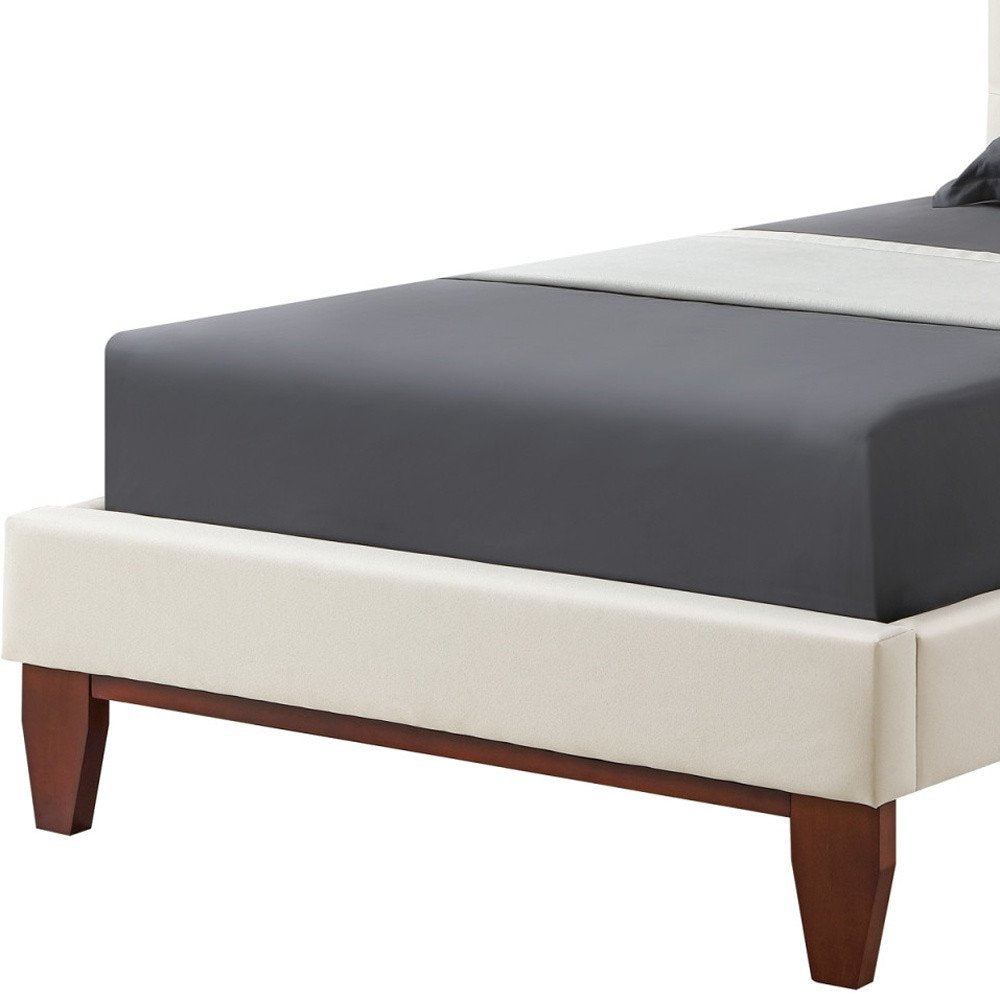 Beige Solid Wood Full Tufted Upholstered Linen Bed HomeRoots