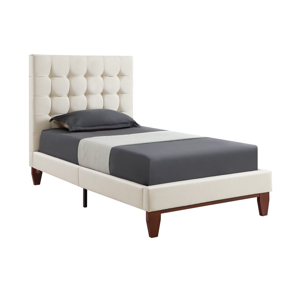 Beige Solid Wood Full Tufted Upholstered Linen Bed HomeRoots