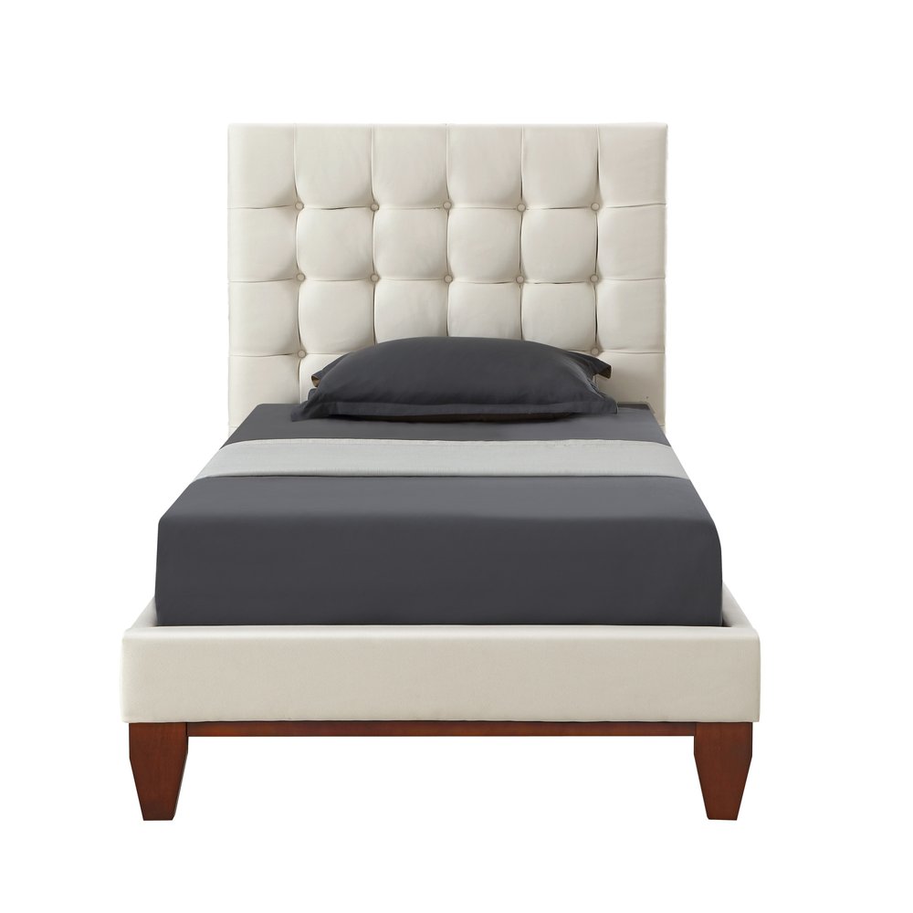Beige Solid Wood Full Tufted Upholstered Linen Bed — view 3