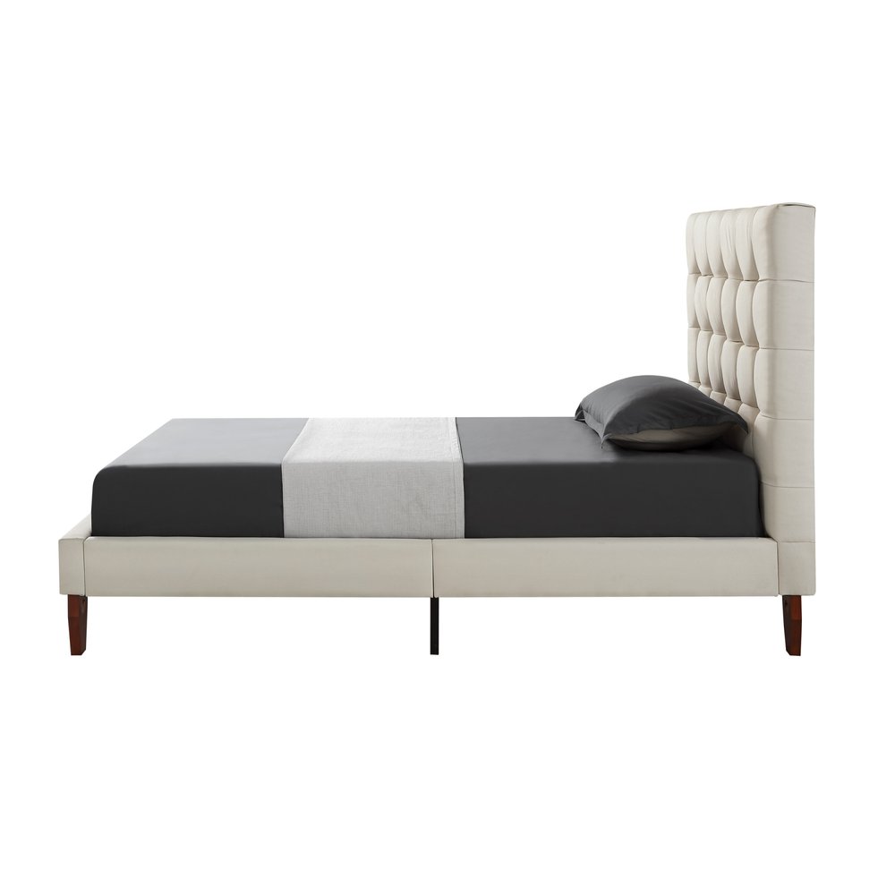 Beige Solid Wood Full Tufted Upholstered Linen Bed — view 3
