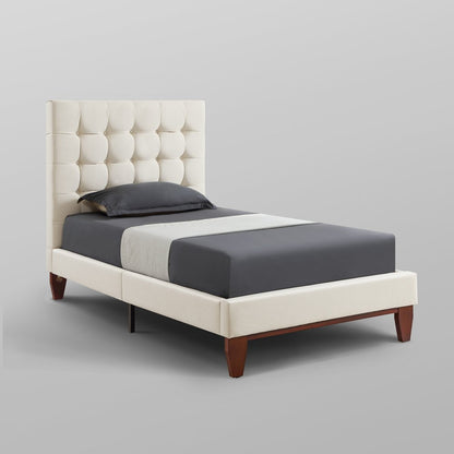 Beige Solid Wood Full Tufted Upholstered Linen Bed HomeRoots