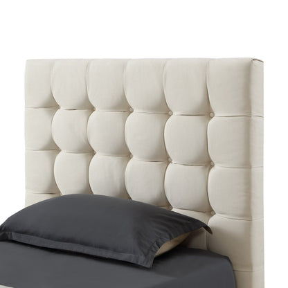 Beige Solid Wood Full Tufted Upholstered Linen Bed HomeRoots