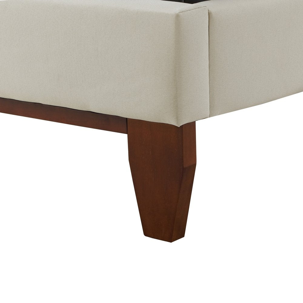 Beige Solid Wood Full Tufted Upholstered Linen Bed — view 7