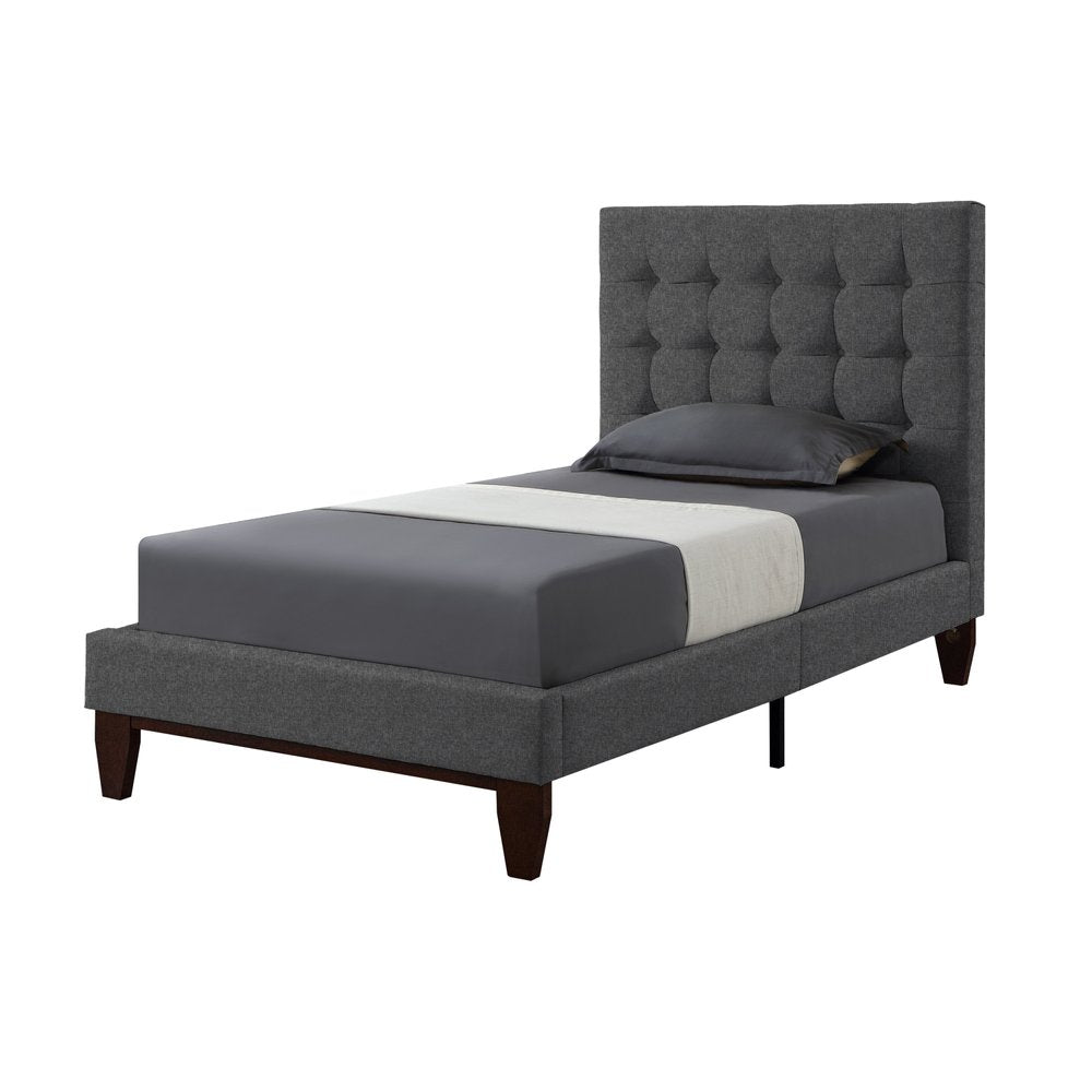 Beige Solid Wood Full Tufted Upholstered Linen Bed — view 14