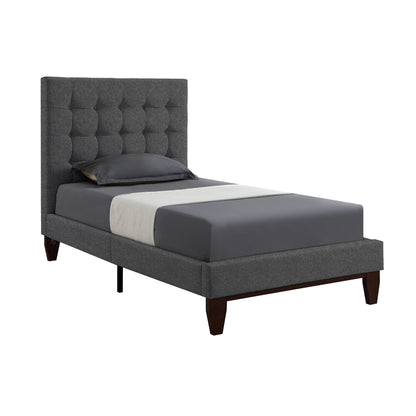 Beige Solid Wood King Tufted Upholstered Linen Bed