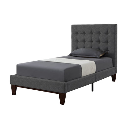 Beige Solid Wood Full Tufted Upholstered Linen Bed HomeRoots