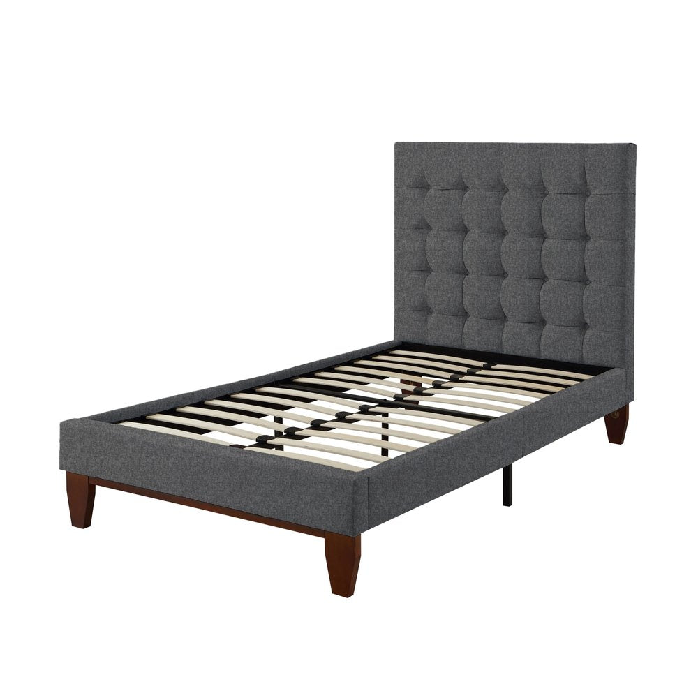Beige Solid Wood Full Tufted Upholstered Linen Bed — view 13
