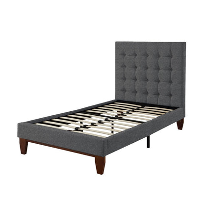 Beige Solid Wood Full Tufted Upholstered Linen Bed HomeRoots