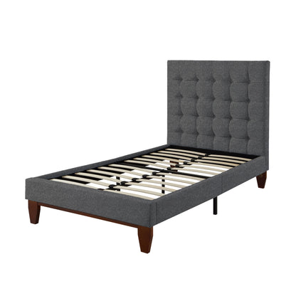 Beige Solid Wood King Tufted Upholstered Linen Bed