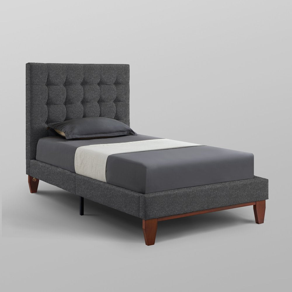 Beige Solid Wood Full Tufted Upholstered Linen Bed HomeRoots