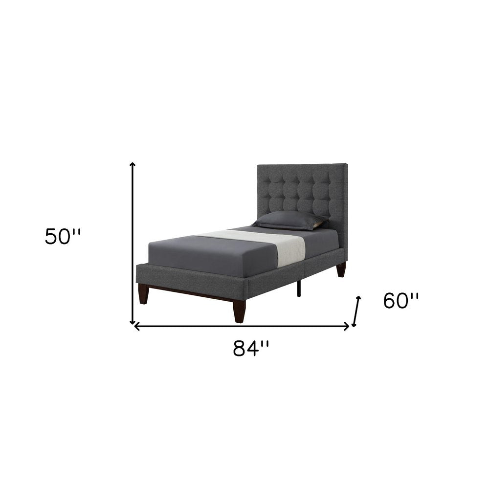 Beige Solid Wood Full Tufted Upholstered Linen Bed HomeRoots