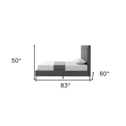 Gray Solid Wood King Upholstered Velvet Bed with Nailhead Trim HomeRoots