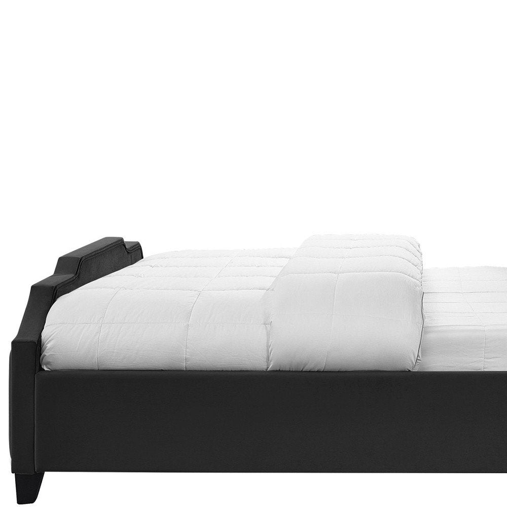 Black Solid Wood Queen Tufted Upholstered Velvet Bed with Nailhead Trim — view 7