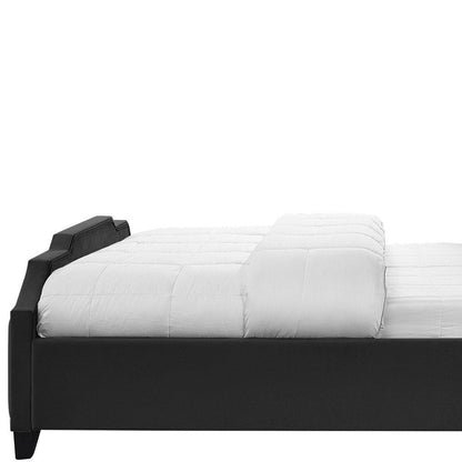 Black Solid Wood Queen Tufted Upholstered Velvet Bed with Nailhead Trim HomeRoots