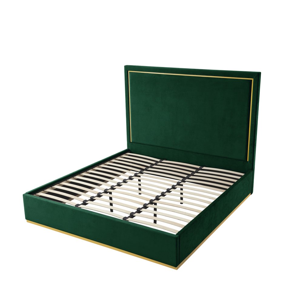 Beige Solid Wood Queen Upholstered Velvet Bed HomeRoots