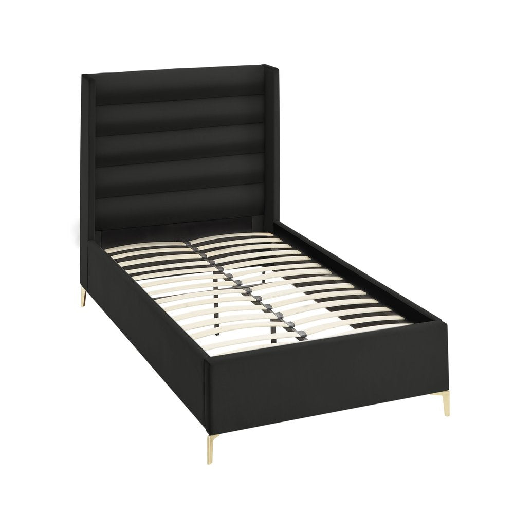 Black Velvet Upholstered King Bed Frame — view 19