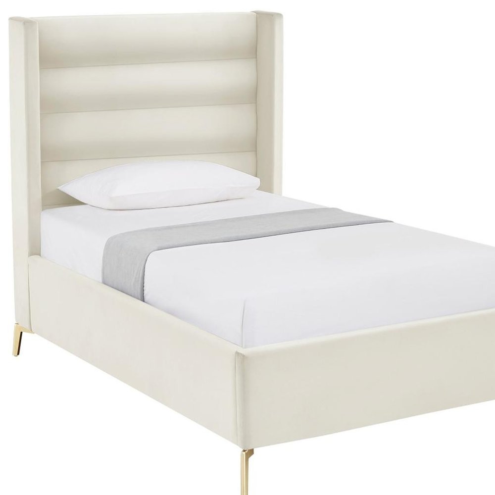 Cream Velvet Upholstered Queen Bed Frame HomeRoots