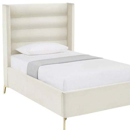 Cream Velvet Upholstered Queen Bed Frame HomeRoots