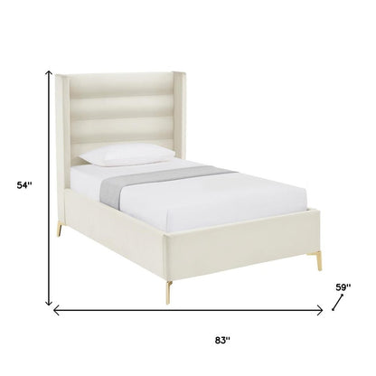 Cream Velvet Upholstered Queen Bed Frame HomeRoots
