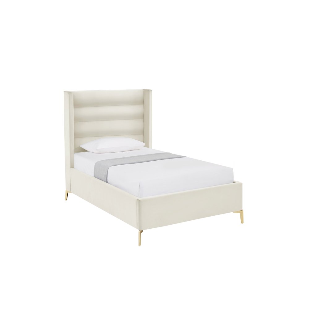 Cream Velvet Upholstered Queen Bed Frame — view 10