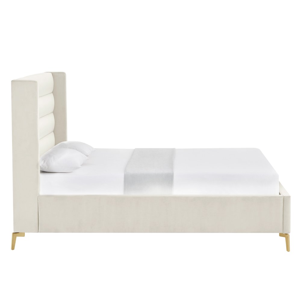 Cream Velvet Upholstered Queen Bed Frame — view 10