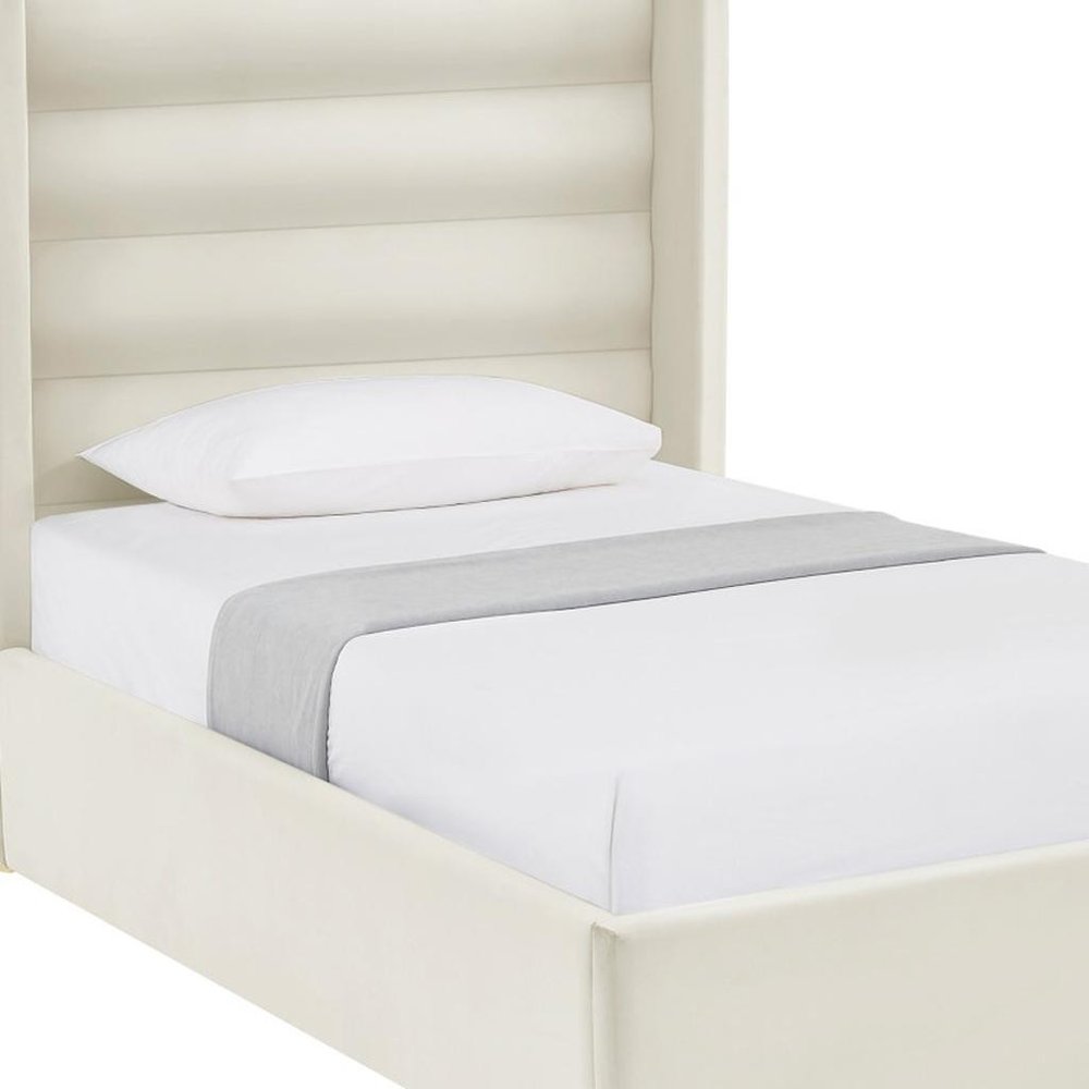 Cream Velvet Upholstered Queen Bed Frame — view 15