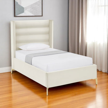 Cream Velvet Upholstered Queen Bed Frame HomeRoots