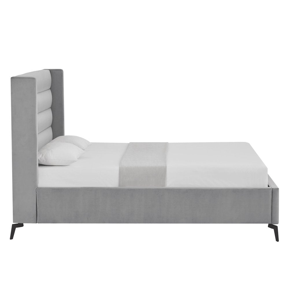 Light Gray Velvet Upholstered King Bed Frame — view 12