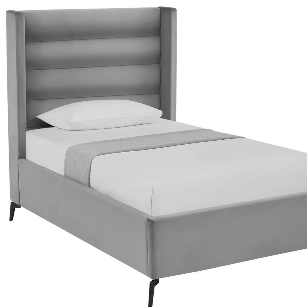 Light Gray Velvet Upholstered King Bed Frame HomeRoots