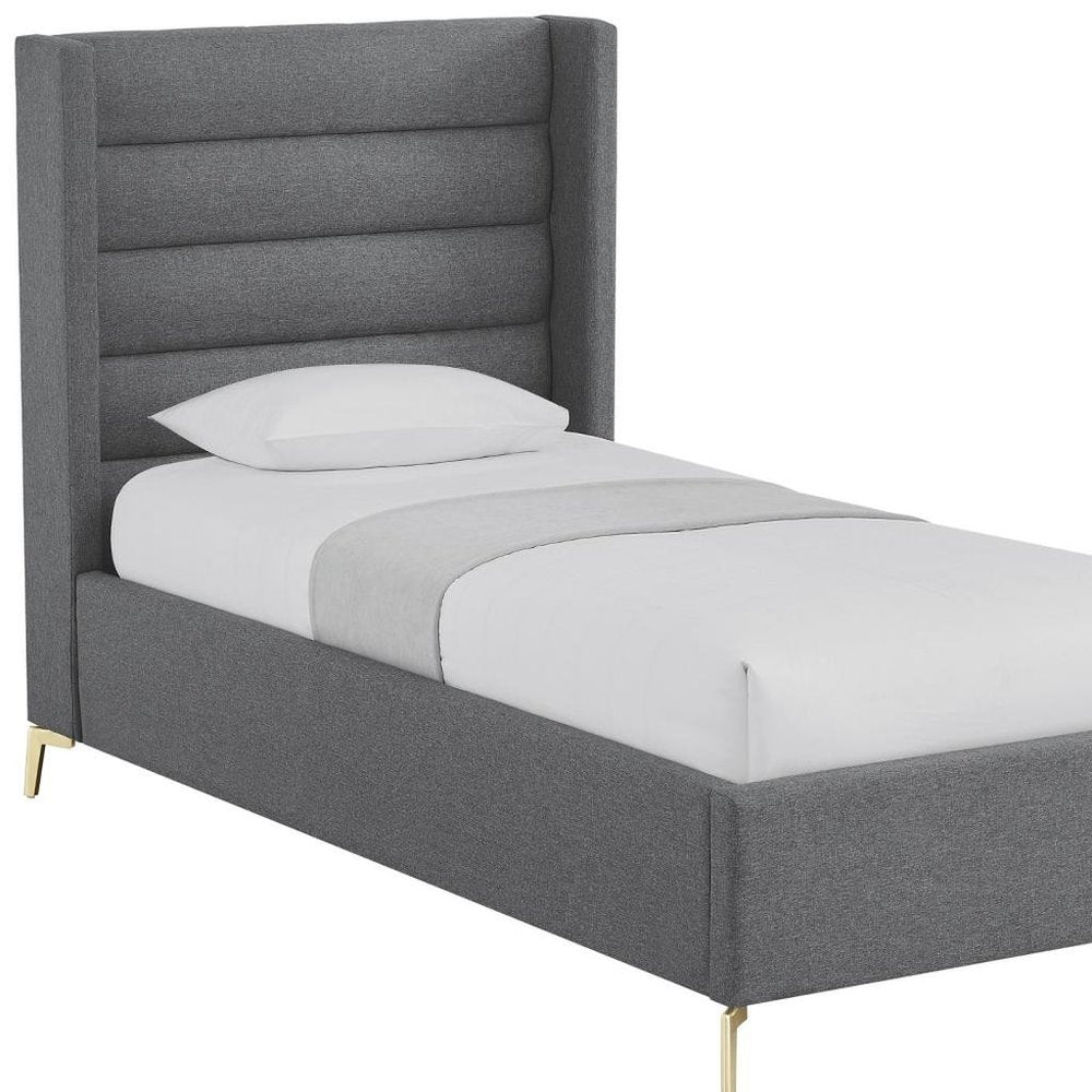 Gray Linen Upholstered King Bed Frame — view 25