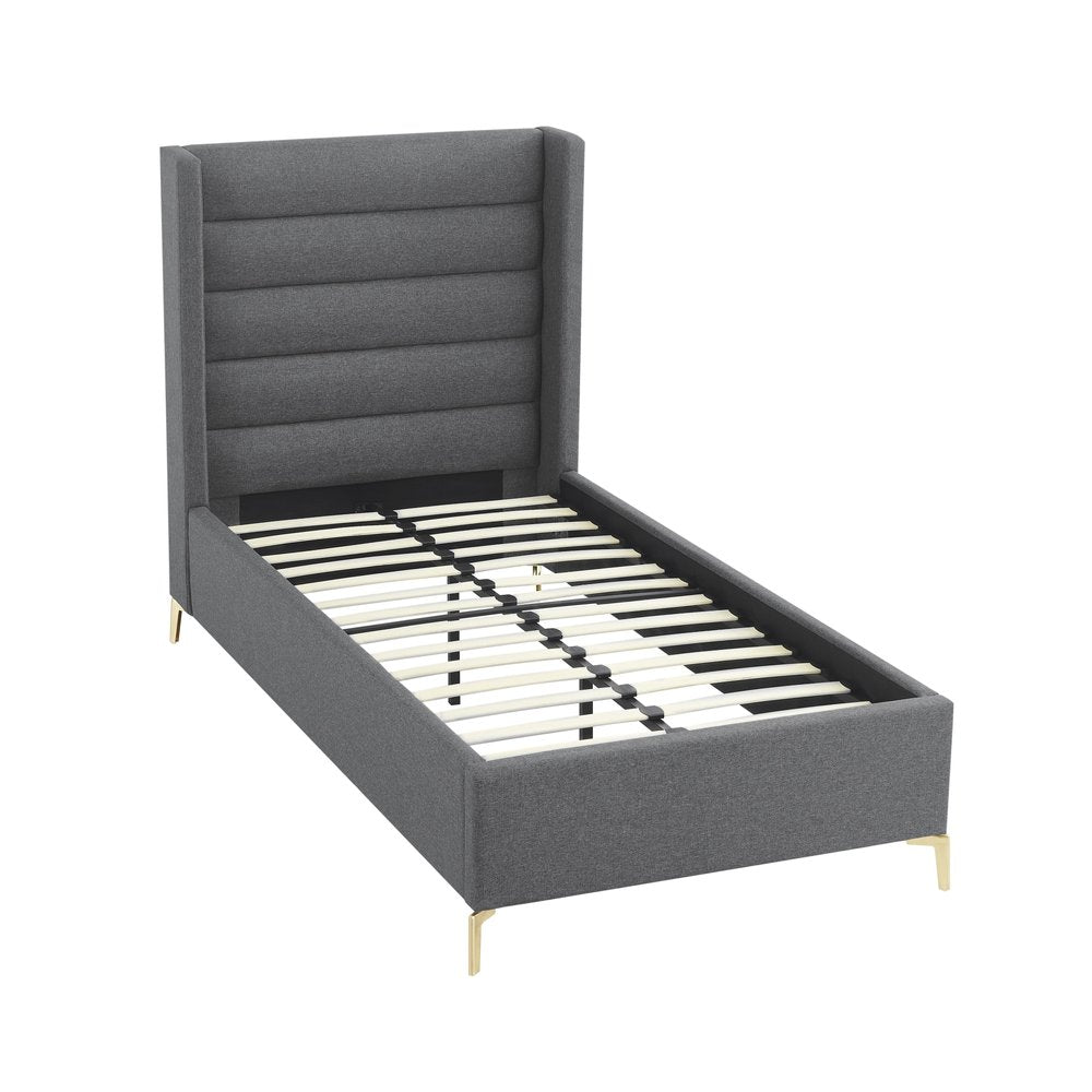 Gray Linen Upholstered King Bed Frame HomeRoots