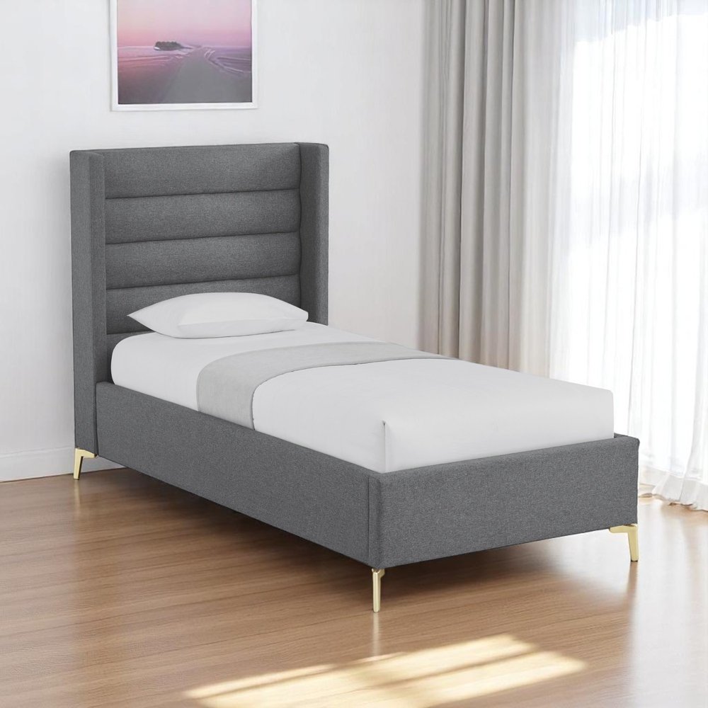 Gray Linen Upholstered King Bed Frame HomeRoots