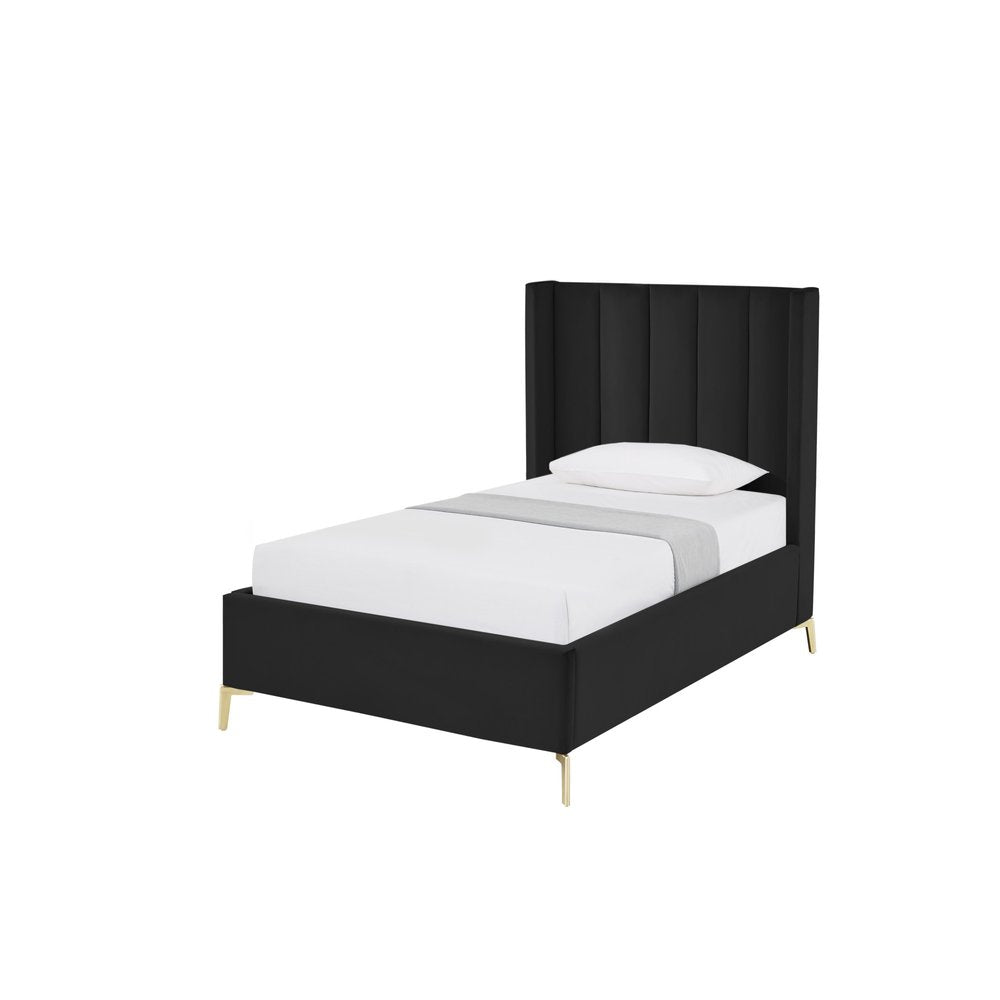 Black Velvet Upholstered Queen Bed Frame — view 16