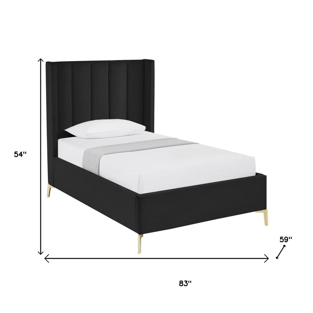 Black Velvet Upholstered Queen Bed Frame — view 17