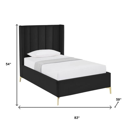 Black Velvet Upholstered Queen Bed Frame HomeRoots