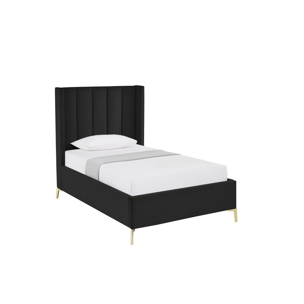 Black Velvet Upholstered Queen Bed Frame — view 10