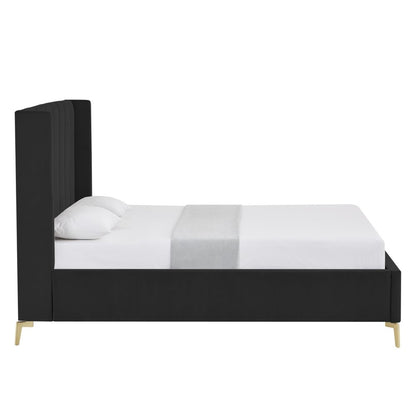 Black Velvet Upholstered Queen Bed Frame HomeRoots