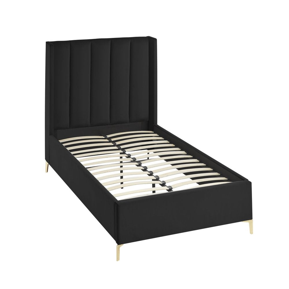 Black Velvet Upholstered Queen Bed Frame — view 11