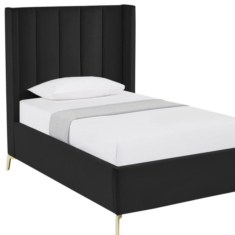 Black Velvet Upholstered Queen Bed Frame — view 15